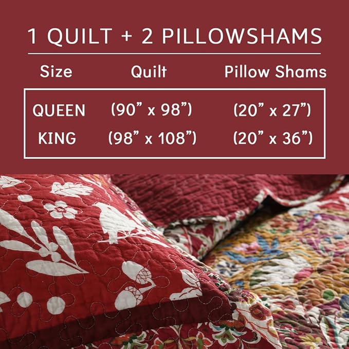 Cotton Bedspread Quilt Bedding Sets 3 Pieces Reversible Coverlet Sets Comforters Gorgeous Paisley Floral Patchwork Red Bedspread, Queen Size