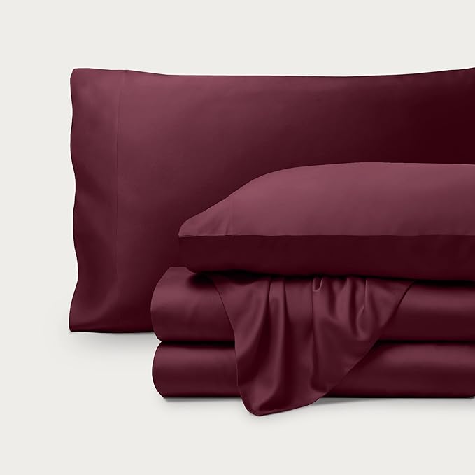Bare Home 100% Rayon Made from Bamboo Queen Sheet Set - 4 Piece Bedding Set - Deep Pockets - Breathable - Easy Fit - Bedding Sheets & Pillowcases (Queen, Burgundy)