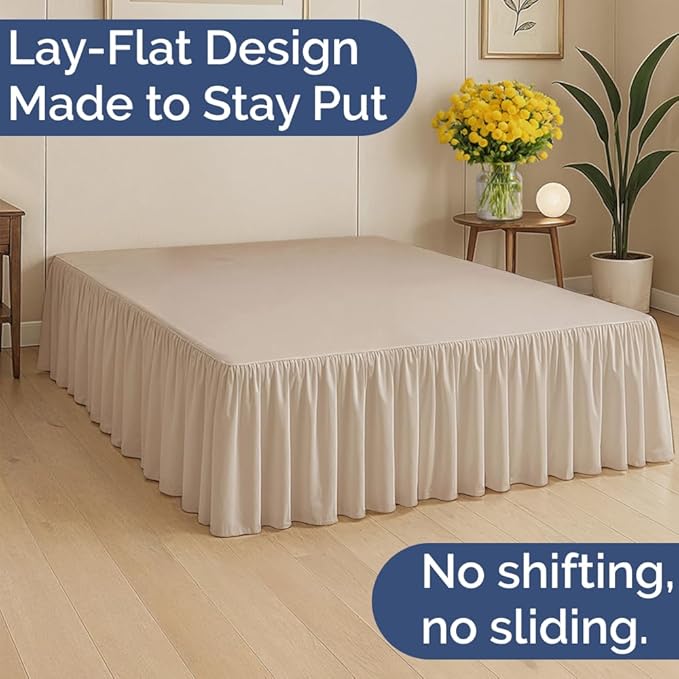 Bedskirt Queen Size Ruffle - 18 inch Drop Dust Ruffle Bed Skirt with Platform - Ultra-Soft, Easy Fit, Premium Hotel Quality - Wrinkle, Fade & Shrink Resistant - for Women, Men, Kids and Teens - Cream
