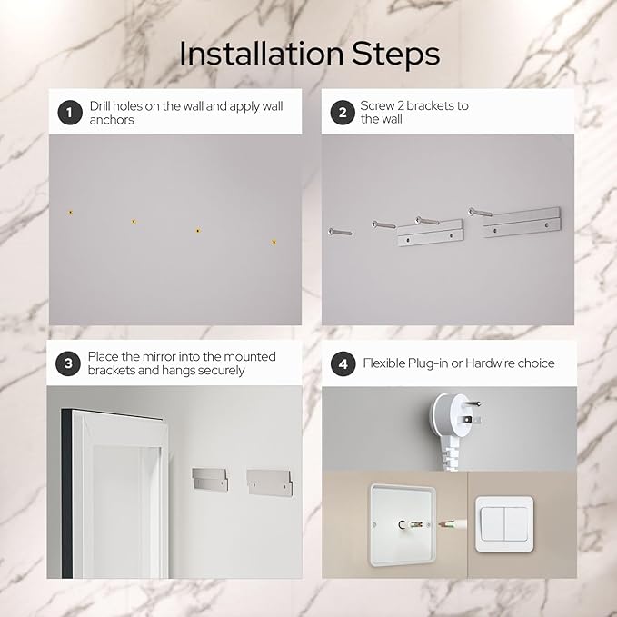 20 x 28 Black Bathroom LED Mirror – Frontlit & Backlit Vanity Mirror with Antifog & Shatter Proof Tempered Glass, Aluminium Frame Bathroom Mirror, Comes with 3 Colour Lights Option