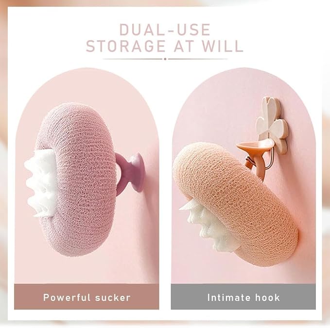Super Soft Sunflower Suction Cup Bath Ball, ponge Mesh Pouf Shower Ball for Women, Men Shower,2024 Upgraded 2-in-1 Sunflower Bath Ball,Exfoliating Bath Sponge Cleaning Brush. (Apricot+Purple)