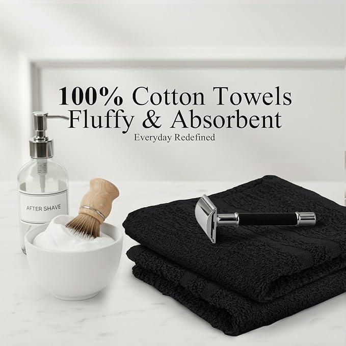 Salon Towels – 50 Pack Black Hand Towels 100% Cotton Spa Towel – 16x27 inches Highly Absorbable Facial, Gym, Hair, Face, Bulk Small Towels (Not Bleach Proof)