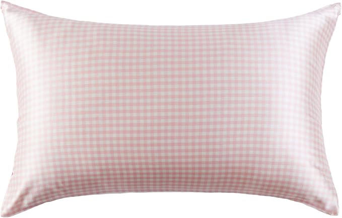 THXSILK Pink Plaid Style 6A+ Grade Mulberry Silk Pillowcase for Hair and Skin, 22 Momme Silk Pillow Case with Hidden Zipper, Organic Silk Pillowcase Queen Size 20x30 inches, 1PC, Pink Plaid