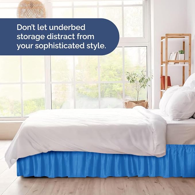 Wrap Around Dust Ruffle Bed Skirt - Royal Blue - for Full Size Beds w/ 15 Inch Drop - Easy Fit Elastic Strap - Adjustable Pleated Bedskirt w/Brushed Fabric - Wrinkle Free, Women, Men, Kids & Teens
