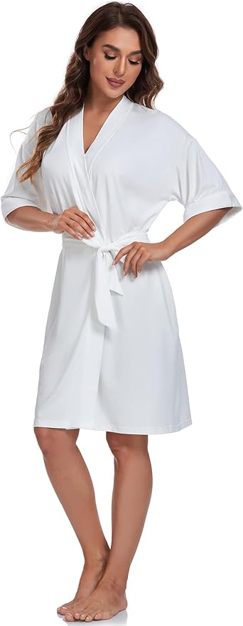 COLORFULLEAF Womens Bamboo Short Robes Lightweight Kimono Cotton Robe Soft Knit Bathrobe Ladies Loungewear with Pockets