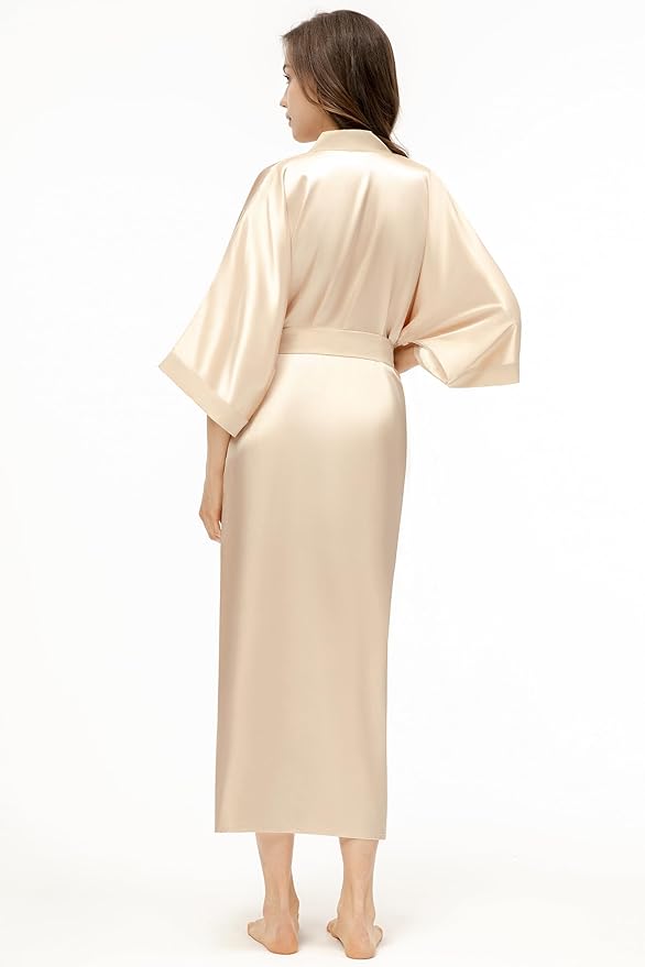 PRODESIGN Satin Kimono Robe Women Long Silky Kimono Bathrobe Sleepwear Wedding Bridesmaid Robe