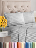 Cal King Size 4 Piece Sheet Set - Extra Soft, Breathable and Cooling Sheets - Hotel Luxury Bed Sheets for Women & Men - Deep Pockets, Easy-Fit & Wrinkle-Free Sheets - Grey Stripes Oeko-Tex Bed Sheets