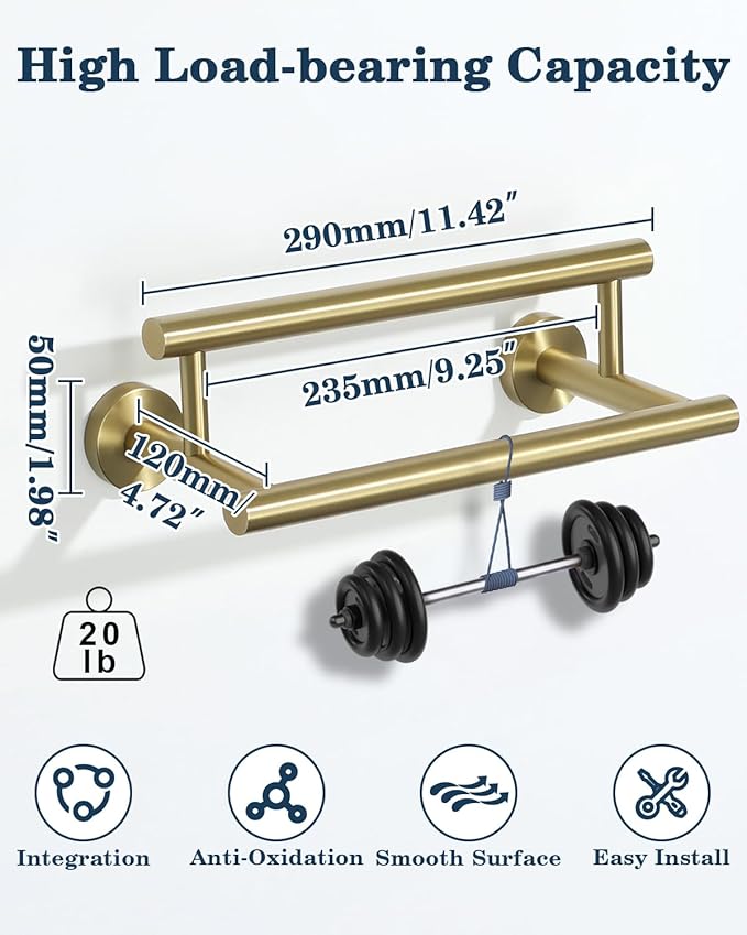 Alise Double Bath Towel Bars,12 Inch Towel Racks for Bathroom Wall Mounted,SUS304 Stainless Steel Towel Holder,Space-Saving Towel Hanger,Modern Decor Towel Rod,Brushed Gold Towel Rail,GYT6902-300-G