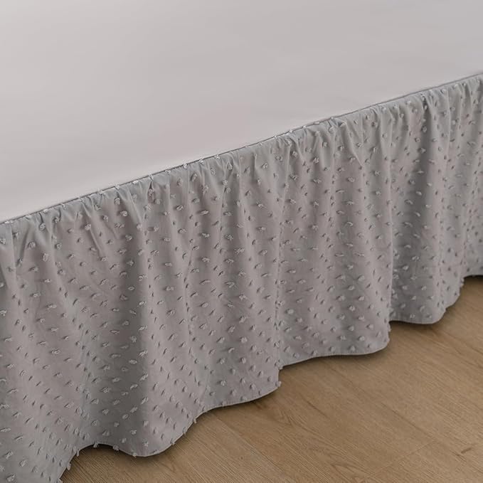 Tufted Dot Bed Skirt Full Size Ruffled Bed Skirt with Split Corners, 14 Inch Drop Dust Ruffle Bed Skirts with Platform, Light Grey