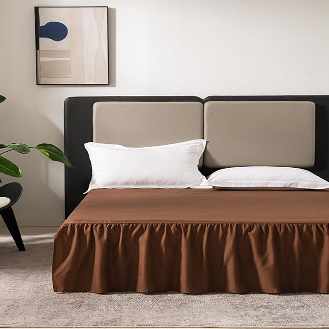 TSUTOMI Brown Bed Skirt Twin Size Ruffled Bed Skirt with Split Corners, Twin Bed Skirt 18 Inch Drop,Twin Size Bed Skirt Brown for Ruffled Bed Skirt with Split Corners, Bed Skirt Twin Size