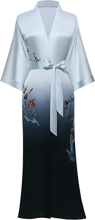 PRODESIGN Kimono Robe for Women - Long Satin Sleepwear Silky Kimono Cover-Up Nightgown Japanese Bathrobe Loungewear Blouse