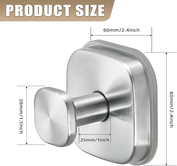 No-Drill Reusable Suction Cup Hooks, 2-Pack Brushed Nickel – Towel, Robe, Loofah, Coat Hook for Glass, Mirror, Tile, Shower, Bathroom, Kitchen & Metal (Smooth, Non-Porous Surfaces)