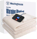 Westinghouse Electric Blanket Full, Flower Jacquard Heated Blanket Full Size with 10 Heating Levels and 1-12 Hours Auto-Off, Flannel to Sherpa Reversible, Machine Washable (72" x 84", Beige)