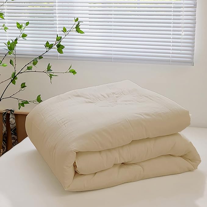 KAREVER Champagne Comforter Set Full Khaki Bedding Set Lightweight Women Blanket 3 PCs Durable Soft Comforter Set Full Beige Quilts Set Breathable
