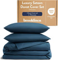 Brooklinen Luxury Sateen Duvet Cover Set - King/California King Size in Abyss Blue - 100% Cotton, 3 Piece Set Includes 1 Duvet Cover and 2 Pillowcases