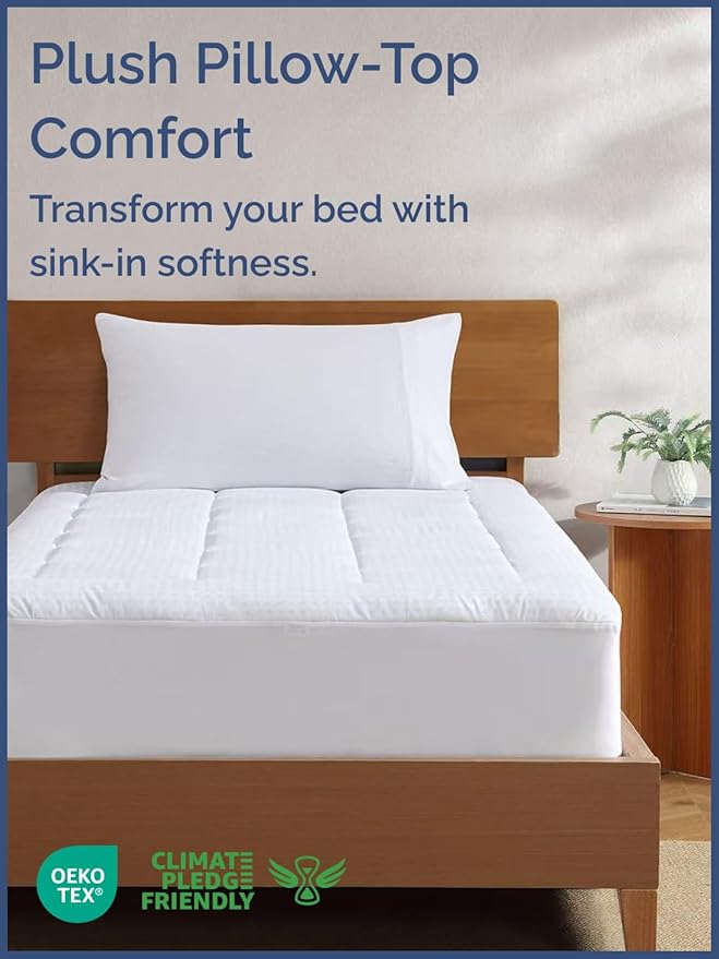 Mattress Pad Twin Size – Quilted Fitted Mattress Protector – Cotton Pillow Top Cover w/ 8-16" Deep Pockets – Thick, Comfy & Plush – Cooling, Breathable & Noiseless – Machine Washable – 39 x 75 (White)