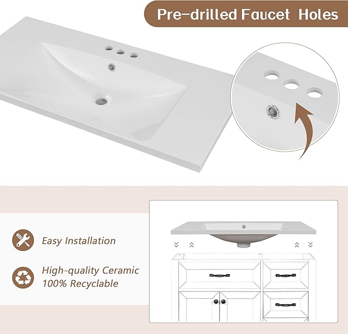 Favfurish 36" Bathroom Vanity with Sink Combo,Bathroom Vanity Cabinet with Two Soft-Closing Doors and Four Drawers,Free Stading Vanities w/Modern Design,for Bathroom,Easy Assembly,White