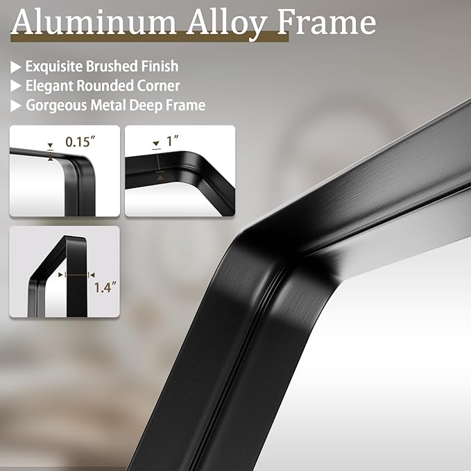 VooBang Bathroom Mirror 30x56 inch, Black Gorgeous Deep Frame Wall Mirror with Shatterproof Tempered Glass, Modern Bathroom Vanity Mirror for Over Sink Hanging Horizontal or Vertical, Black