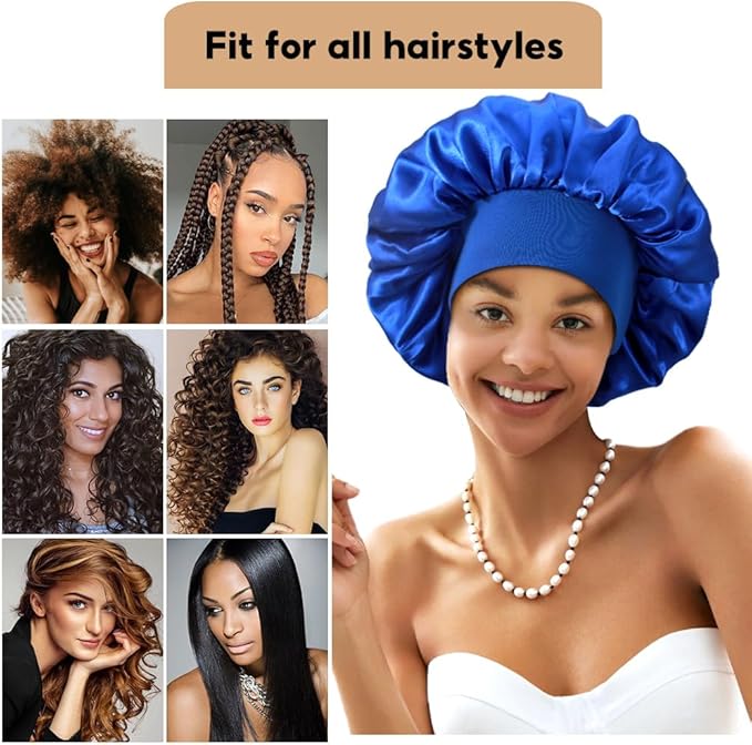 3+3 Large Satin Bonnets with Scrunchies for Women, Wide Band Hair Bonnet for Sleeping Braids Curly Hair