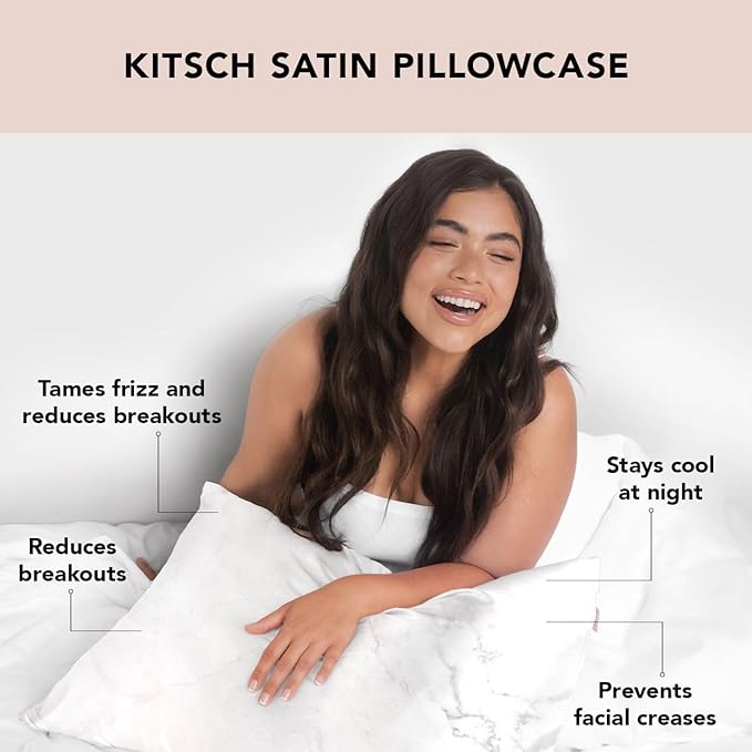 Kitsch Satin Pillowcase with Zipper for Hair & Skin, Softer Than Silk Pillow Cases Queen, Wrinkle-Free, Smooth and Cooling Satin Pillow Covers, Standard Size 19"x26", Marble