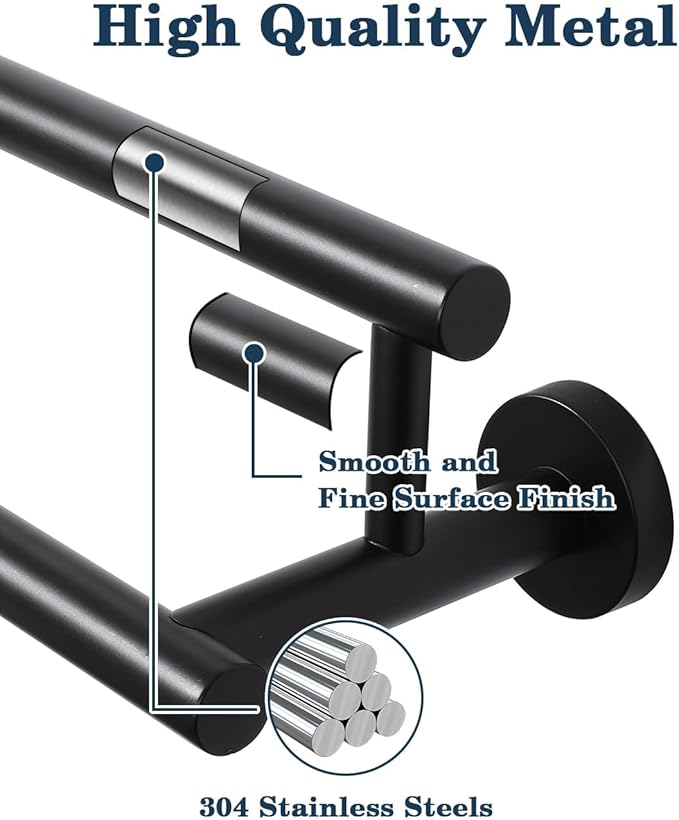 Alise Double Bath Towel Bars Towel Racks for Bathroom Lavatory,Wall Mount Towel Holder SUS304 Stainless Steel Towel Hanger Rail 20 Inch,GYT6902-500-B Matte Black