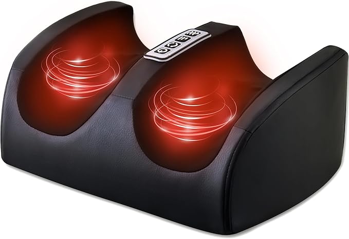 Foot Massager with Heat, Electric Foot and Calf Massager with Roller, Deep Tissue Massage for Plantar Fasciitis, Neuropathy & Pain Relief, Gifts for Women & Men(Black)