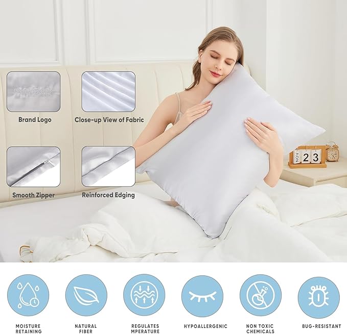 100% Mulberry Silk Pillowcases with Zipper– Luxurious, Anti-Aging Pillow Covers, 22 Momme 6A Grade Silk Pillow Cases 2 Pack for Hair and Skin Care (White, King (U.S. Standard))