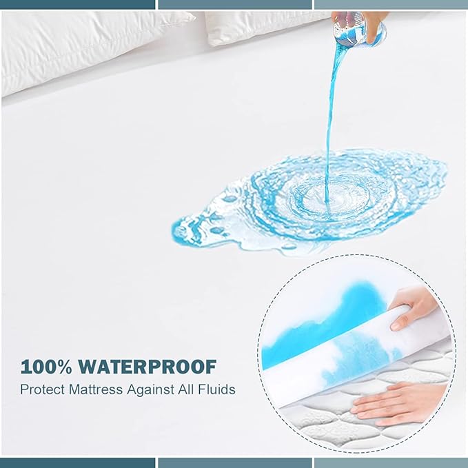 Twin XL Waterproof Mattress Protector Deep Pocket Mattress Cover, Soft Breathable Mattress Pad, Fitted Noiseless Waterproof Bed Cover Stretch to 19"