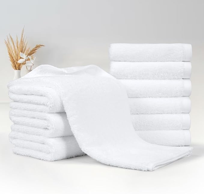 Amazon Basics Soft and Thick Cotton Hand Towels, 16 x 26 in, White, (Pack of 72)