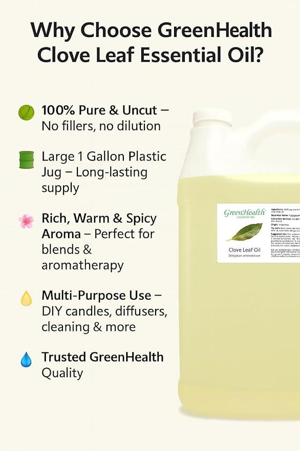 Clove Leaf Essential Oil - 1 Gallon - Plastic Jug - 100% Pure & Uncut - GreenHealth