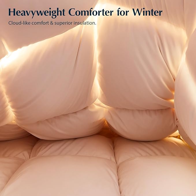 Pacific Coast Goose Feather Down Fiber Comforters Twin Size, Heavyweight Thickened Winter Duvet Insert, Ultra-Soft, Fluffy, Breathable, Hotel Luxury Bedding Comforters, 8 Tabs, 68"x90"