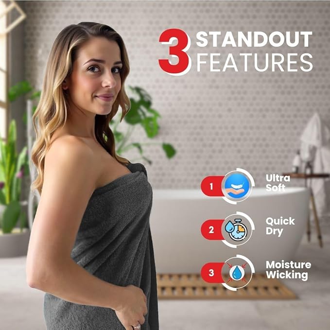 Infinitee Xclusives – Luxury Bath Sheets Towels – 1 Pack 600 GSM (35X70 Inches) – 100% Ring Spun Cotton Large Bath Towels for Bathroom (Shadow Grey, Bath Sheets - Pack 1)