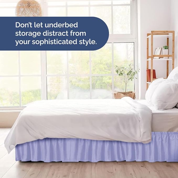 Wrap Around Dust Ruffle Bed Skirt - Lavender - for Full Size Beds with 21 Inch Drop - Easy Fit Elastic Strap - Adjustable Pleated Bedskirt w/Brushed Fabric Wrinkle Free - for Women, Men, Kids & Teens
