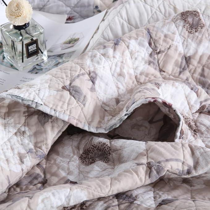 Cotton Bedspread Quilt Bedding Sets 3 Pieces Reversible Coverlet Sets Comforters Vintage Floral Patchwork White Bedspread, Queen Size