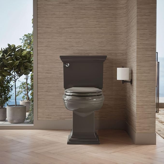 KOHLER 4636-RL-58 Cachet ReadyLatch Elongated Toilet Seat Slow Close, Soft Close Toilet Seat Quiet Lid, Contoured Grip-Tight Bumpers Installation Hardware, Aparment Essentials, Thunder Gray