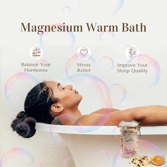 Magnesium Bubble Bath Soak with Sandalwood & Lavender, 35 oz, Spa Size Bath Salts for Dry Skin