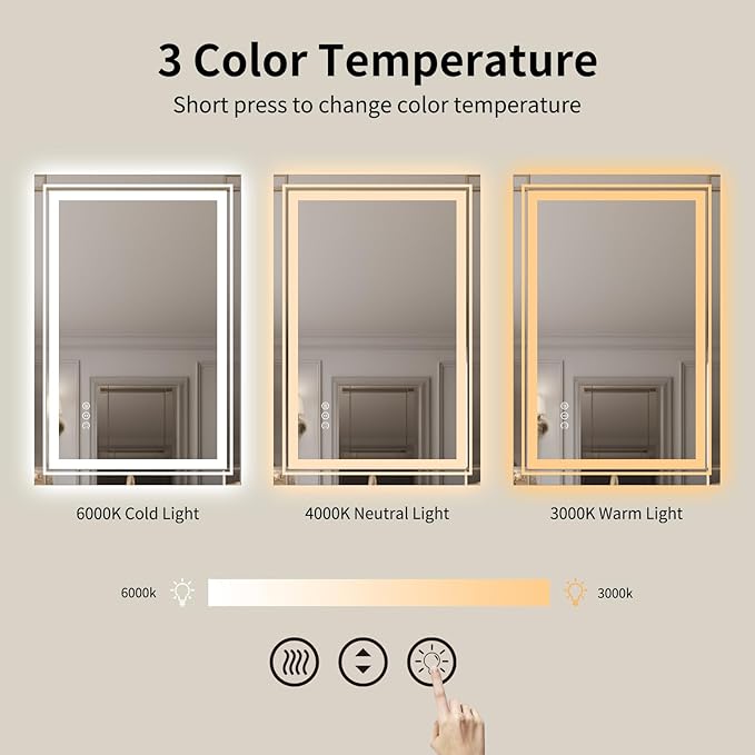 WTTY 48x36 LED Bathroom Mirror with Lights, Backlit and Front Lighted Bathroom Vanity Mirrors Wall Mounted, Double LED Vanity Wall Mirror for Bathroom with Anti-Fog, Dimmable, Memory, Shatter-Proof
