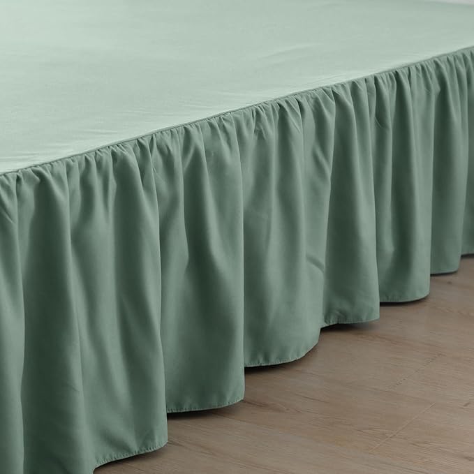 Bed Skirt King Size Ruffled Bed Skirts with Split Corners, 12 Inch Drop Dust Ruffle Bed Skirt with Platform, Sage Green, 12" King