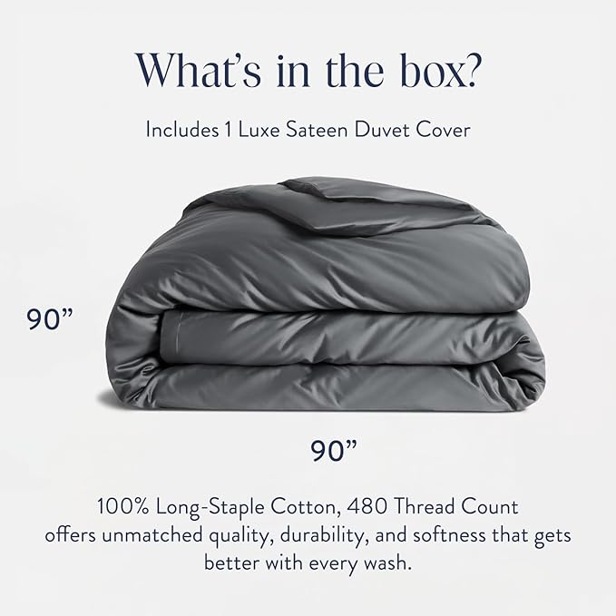 Brooklinen Luxury Sateen Duvet Cover - 100% Cotton, Full/Queen Size in Slate Grey with Extra-Long Corner Ties and Button Closure - Best Full/Queen Duvet Covers