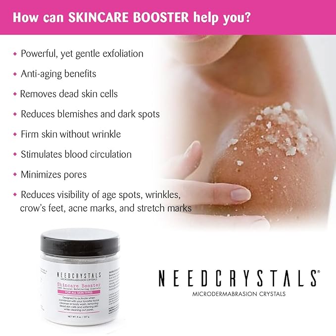 NeedCrystals Microdermabrasion Crystals DIY Face Scrub. Natural Facial Exfoliator for Dull or Dry Skin Improves Scars, Blackheads, Pore Size, Wrinkles, Blemishes & Skin Texture 8 oz. / 227g.