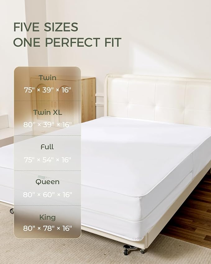 FAUNNA Zippered Mattress Encasement, 100% Cotton Bed Bug and Dust Mite Proof Mattress Protector, Hypoallergenic, Antibacterial Protection, Noiseless Zipper, Six-Sided Cover (King 16" Deep)