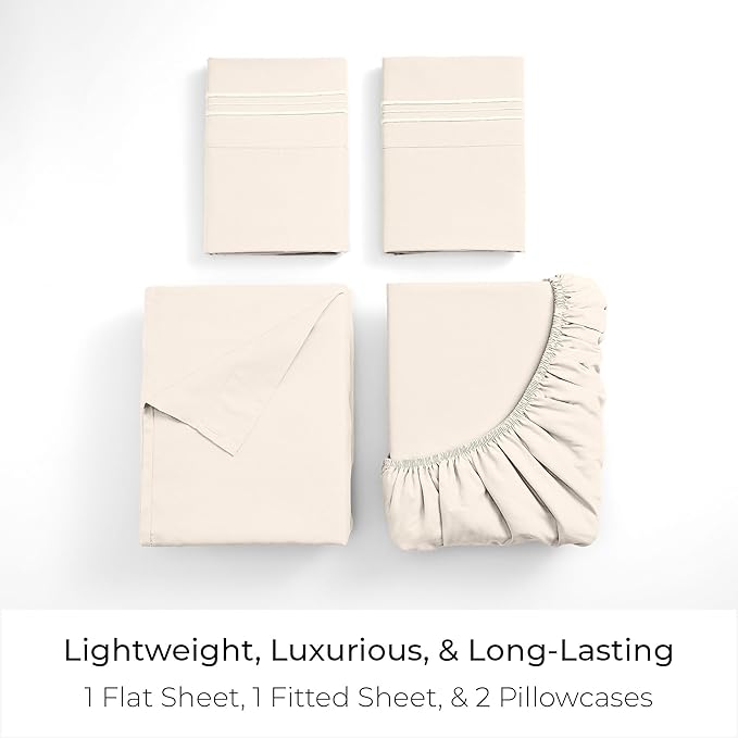 Mellanni Queen Sheets Set - 4 PC Iconic Collection Bedding - Hotel Luxury, Extra Soft, Cooling Bed Sheets - Wrinkle, Fade, Stain Resistant (Queen, Golden Ivory)