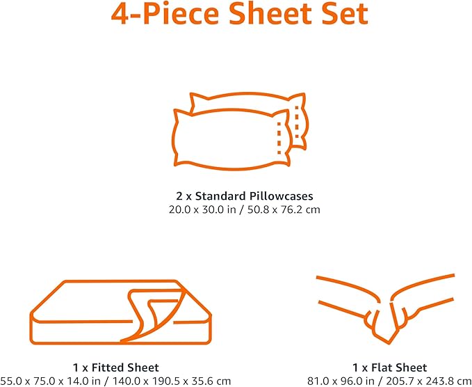 Amazon Basics Lightweight Super Soft, Comfortable Easy Care Microfiber 4 Piece Bed Sheet Set With 14-Inch Deep Pockets, Full, Gray Arrows, Geometric