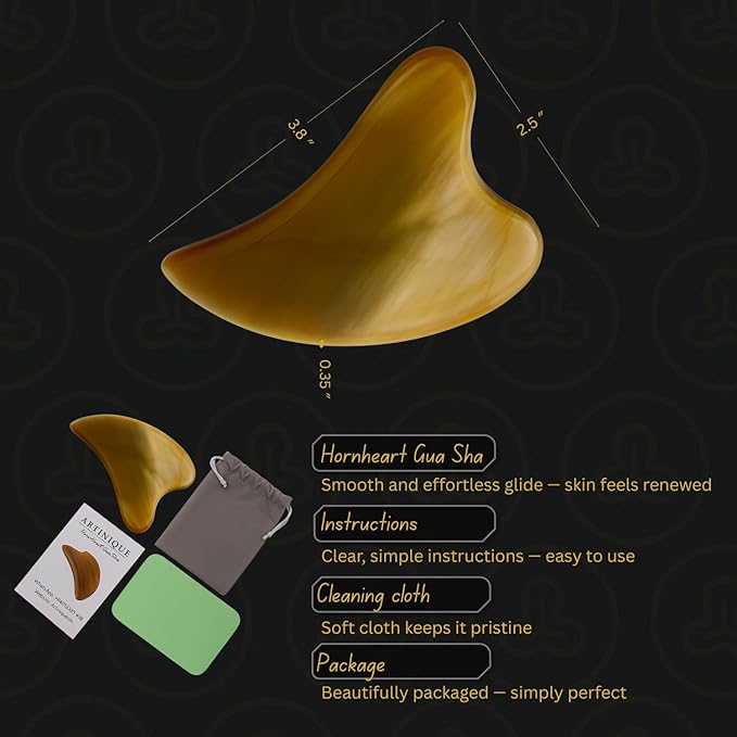 Gua Sha, Gua Sha Facial Tools, Guasha Tool for Face, Face Massager Tool, Hornheart Gua Sha for Puffiness, Facial Gua Sha Massage for Rejuvenated Skin, Anti-Aging, Effective Wrinkle Reduction