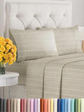 Cal King Size 4 Piece Sheet Set - Extra Soft, Breathable & Cooling Sheets - Hotel Luxury Bed Sheets for Women & Men - Deep Pockets, Easy-Fit & Wrinkle-Free Sheets - Beige Stripes Oeko-Tex Bed Sheets