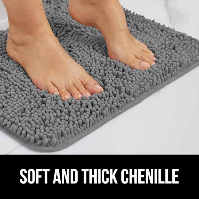 GORILLA GRIP Bathroom Rug Sets 3 Piece, Bath Mat Set and Oval Toilet Base with Rubber Backing, Plush Absorbent Shaggy Chenille Washable Mats, Includes 24x19.5, 24x17 and 30x20 Inch Rugs, Grey