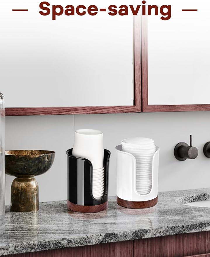 Premium Bathroom Cup Dispenser - Compact Cup Holder for Dixie Cups 3 oz Cups, 3 4 Ounce Mouthwash Cup Dispenser - PC/Walnut,Black, Pack of 1
