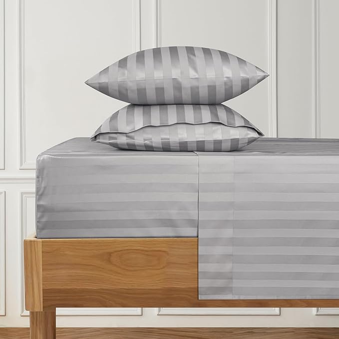 URBANHUT 1000 Thread Count Egyptian Cotton Sheets Damask Striped California King Size, Breathable Long Staple, 4 Pc Bed Sheet Sets, Luxury Hotel Sateen Sheets Fits 16" Deep Pocket - Silver Grey