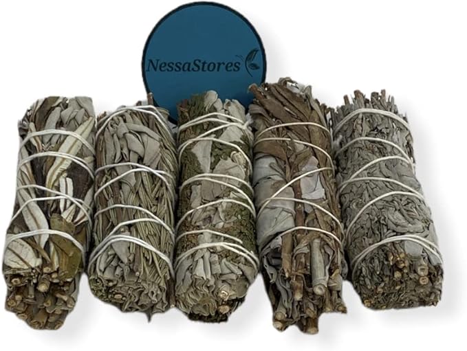 NESSASTORES - White Sage Mixture Smudge Sampler Kit 4" Bundles #JC-230 (4 Kits, 5 pcs Combination A)