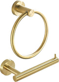 WINCASE Gold Toilet Paper Holder Towel Ring, Brushed Gold Bathroom Hardware Set, Hand Towel Holder Toilet Paper Roll Holder Wall Mount, Rustic Farmhouse Rustproof Stainless Steel 2 Pieces